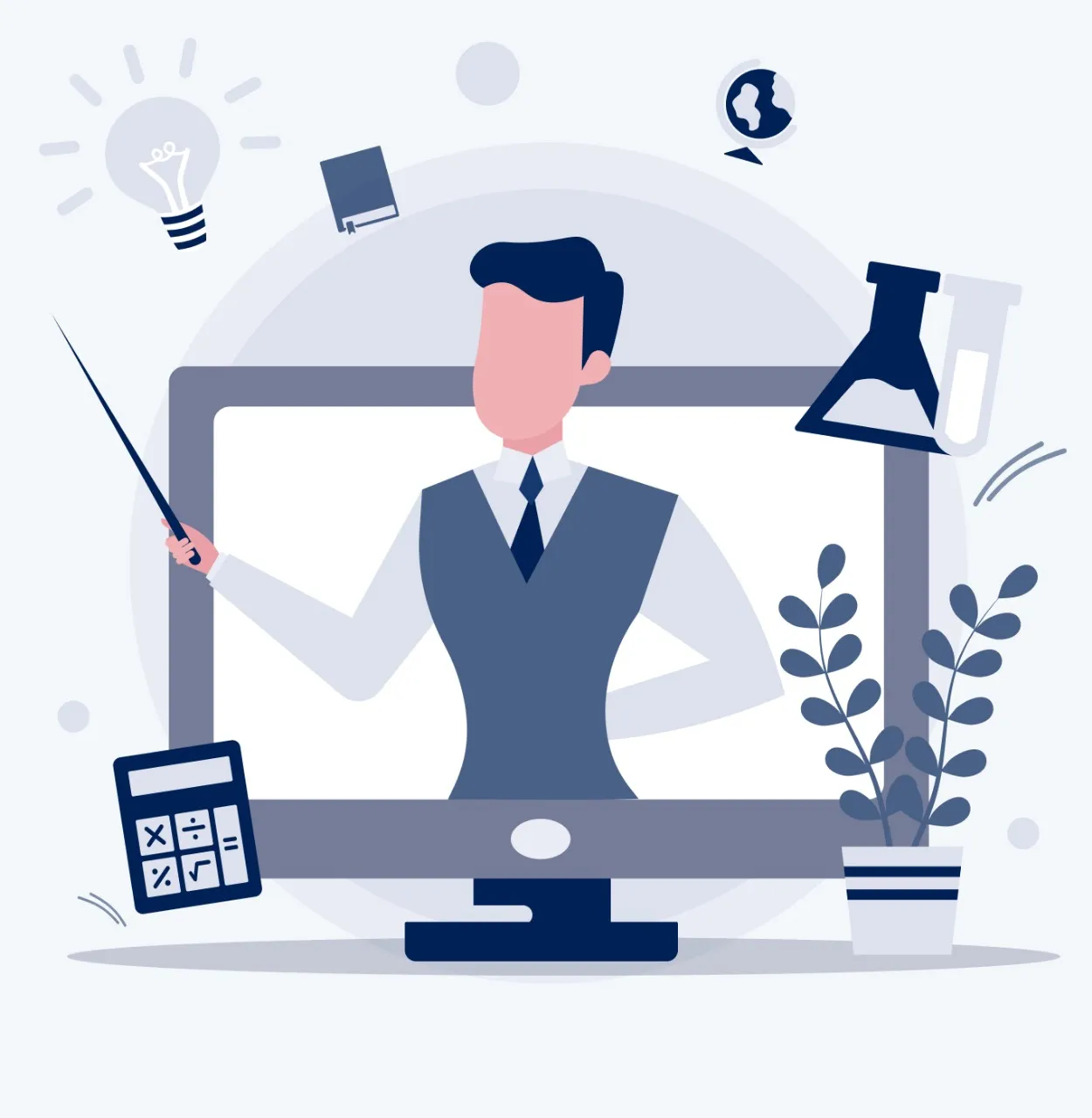 Ilustrasi guru sedang mengajar secara online